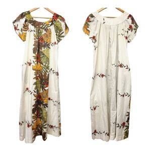 Vintage Hawaii Yellow and Orange Floral Maxi Sundress / house dress
